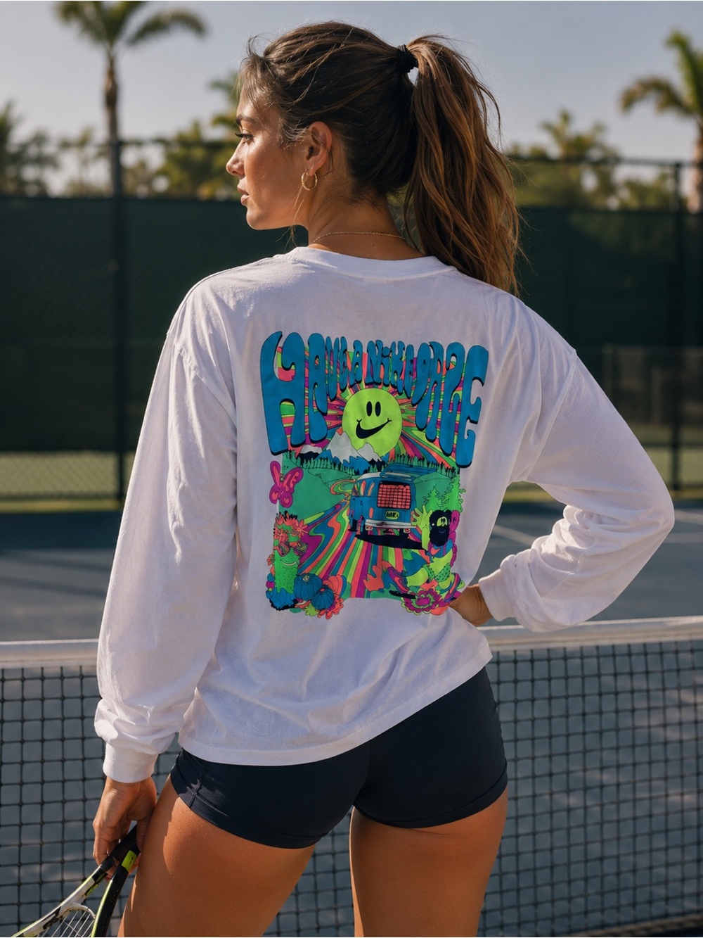 Nike Have a Nike Daze White Long Sleeve Graphic Tee Neon Psychedelic Print